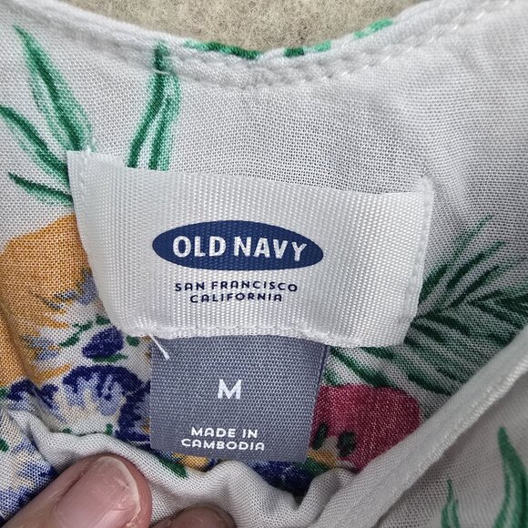 Old Navy Floral Print Womens Ruffle Off Shoulder Blouse Medium White Viscose - Picture 3 of 6